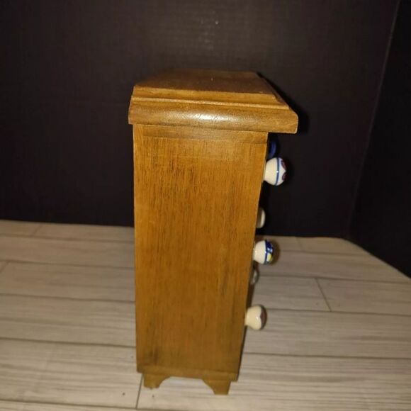 Apothecary 6 Hand Painted Ceramic Drawers Heavy Wooden Cabinet Tea Trinket Box - Picture 7 of 12